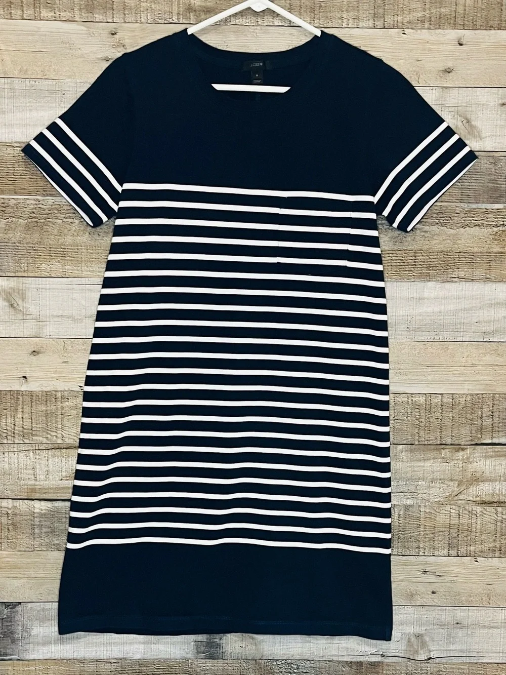 J.Crew T-shirt Dress Classic Nautical Navy/White Stripe pattern, Size Small